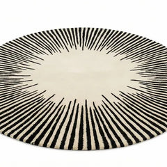 White & Black Round Area Rug | Hand Tufted New Zealand Wool Sunburst Carpet | Modern Luxury Floor Decor