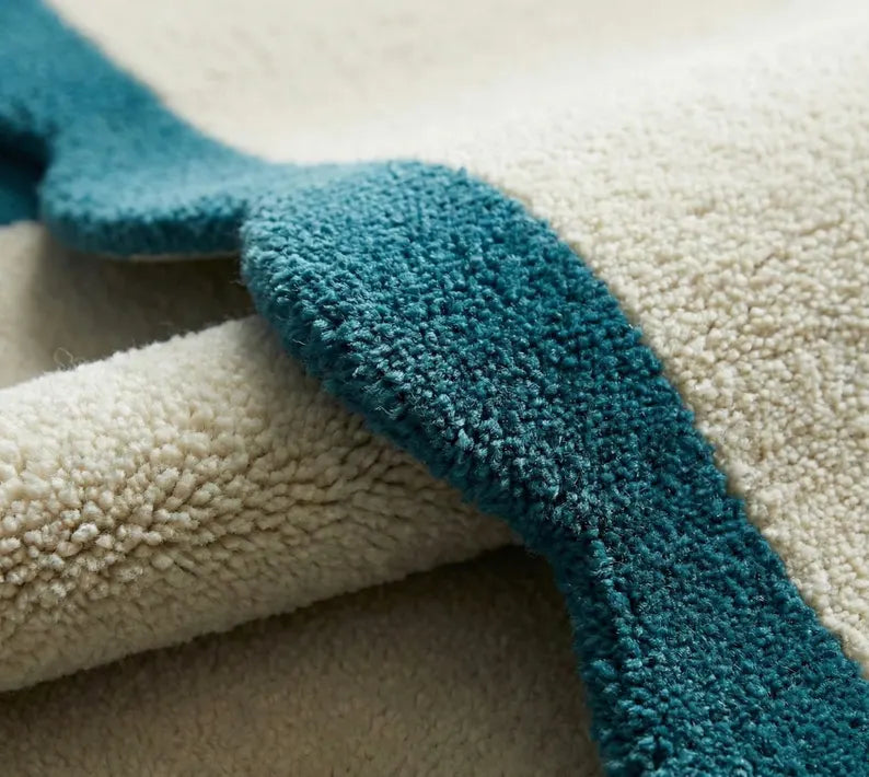 Hand Tufted Wool Runner Rug | Teal & White Modern Hallway Rug