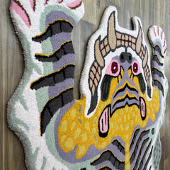 Hand Tufted New Zealand Wool Animal Rug | Modern White Tiger Shape Area Rug |  Unique Artistic Statement Carpet