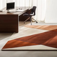 Modern Geometric Hand-Tufted Wool Rug | Luxury Designer Carpet in Terracotta, Rust & Cream for Living Room & Bedroom