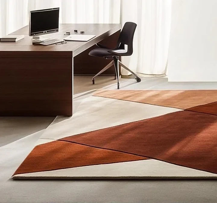 Modern Geometric Hand-Tufted Wool Rug | Luxury Designer Carpet in Terracotta, Rust & Cream for Living Room & Bedroom