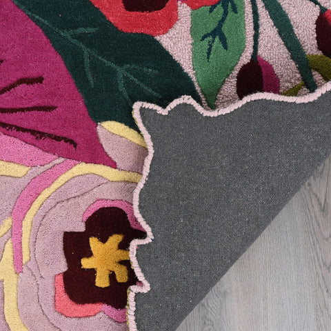 Pink Floral Irregular Rug, Hand Tufted Plush Botanical Carpet, Maximalist Home Decor