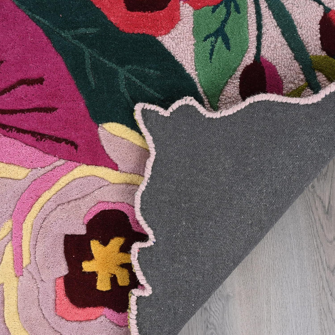 Pink Floral Irregular Rug, Hand Tufted Plush Botanical Carpet, Maximalist Home Decor