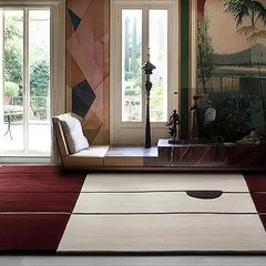 Hand Tufted Premium Color-Block Wool Carpet | Modern Burgundy & Cream Area Rug for Living Room & Bedroom