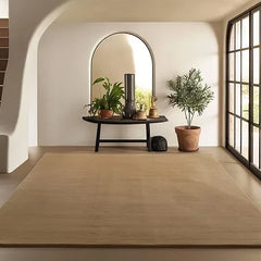 Solid Beige Luxury Wool Area Rug | Hand-Tufted Premium Carpet for Living Room & Bedroom