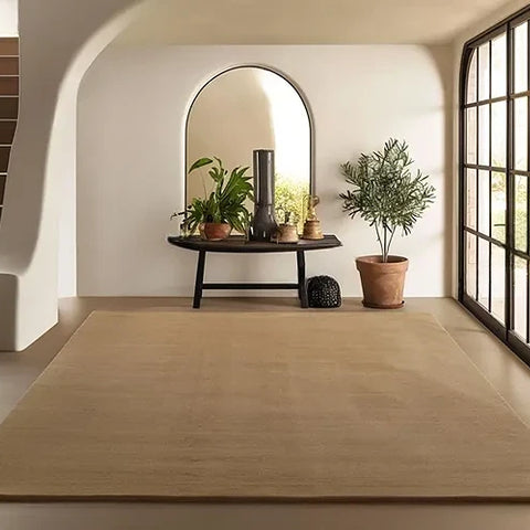 Solid Beige Luxury Wool Area Rug | Hand-Tufted Premium Carpet for Living Room & Bedroom