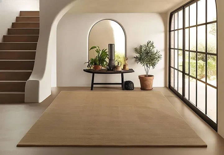 Solid Beige Luxury Wool Area Rug | Hand-Tufted Premium Carpet for Living Room & Bedroom