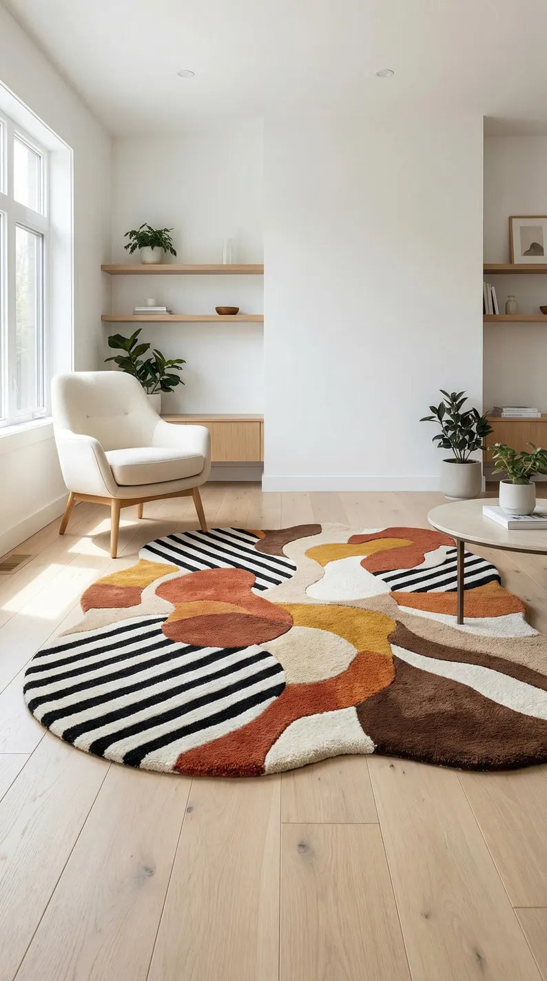 Hand Tufted New Zealand Wool Area Rug | Modern Abstract Multicolor Statement Carpet for Living Room & Bedroom | Luxury Plush Designer Rug