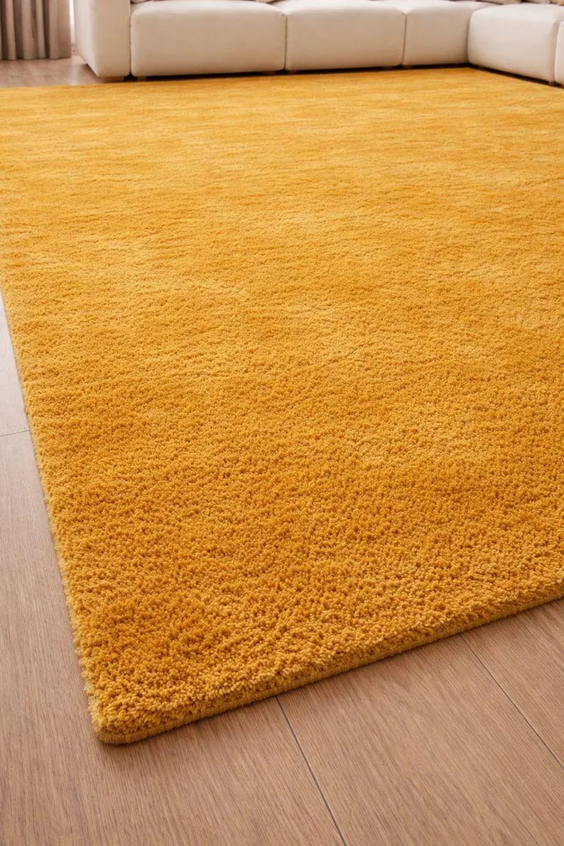 Mustard Yellow Area Rug, Soft Plush Rug, Modern Minimalist Home Decor