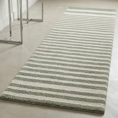 Sage Green Striped Runner Rug – Hand Tufted Wool Scandinavian Minimalist Hallway Carpet Home Decor