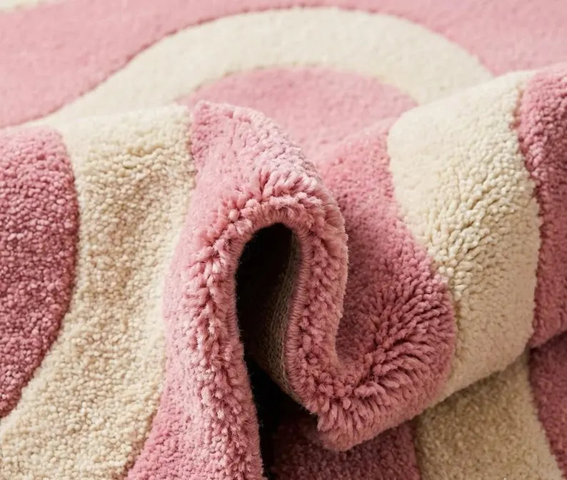 Premium New Zealand Wool Tufted Area Rug | Blush Pink & Soft Cream Abstract Luxury Plush Carpet for Bedroom & Living Room