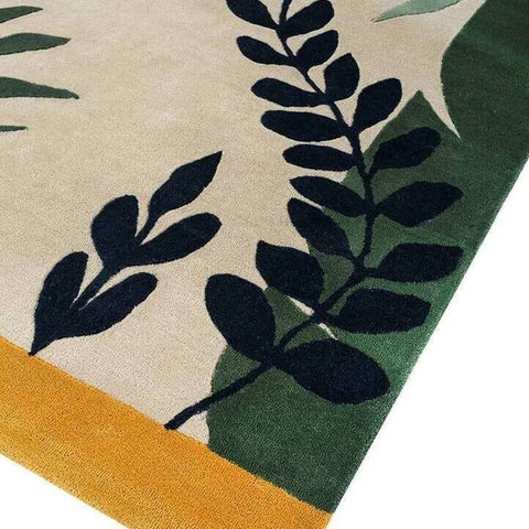 Premium Hand Tufted Tropical Leaf Wool Carpet | Modern Botanical Area Rug for Living Room, Bedroom & Luxury Home Décor