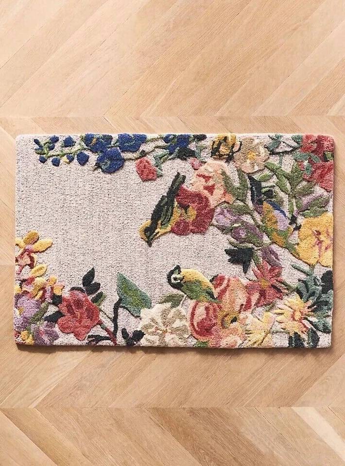 Premium Hand Tufted Floral Bird Wool Carpet | Luxury Botanical Area Rug for Living Room & Bedroom Home Décor