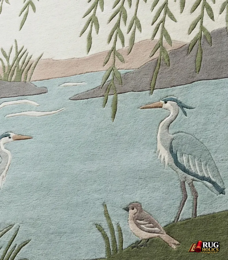 Hand Tufted New Zealand Wool Area Rug with Elegant Bird & Nature Art Design for Living Room & Bedroom Home Décor