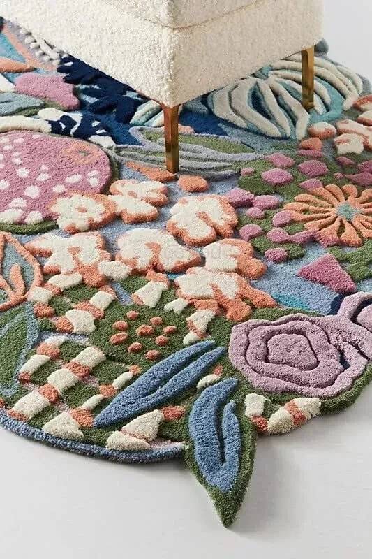 Luxury Irregular Floral Wool Rug - Premium Hand Tufted Area Carpet for Bedroom, Living Room & Home Decor