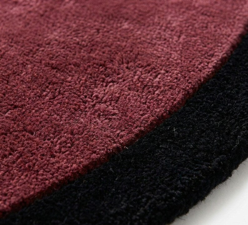 Hand Tufted New Zealand Wool Area Rug | Irregular Maroon & Jet Black Luxury Designer Carpet