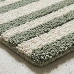 Sage Green Striped Runner Rug – Hand Tufted Wool Scandinavian Minimalist Hallway Carpet Home Decor