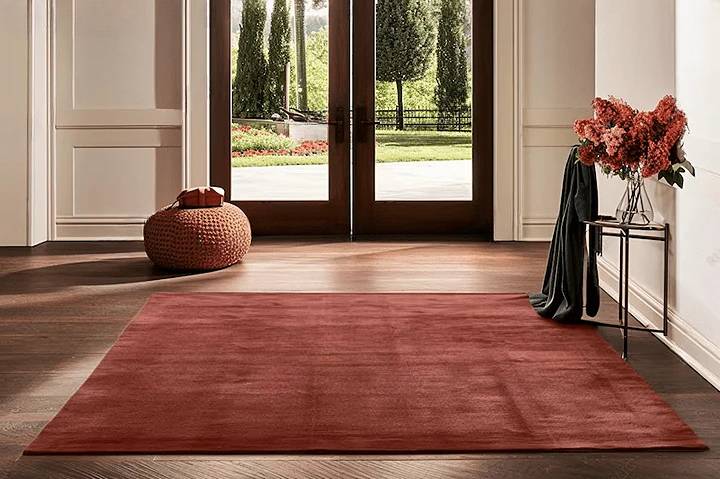 Luxury Hand Tufted New Zealand Wool Area Carpet | Solid Terracotta Modern Area Rug for Living Room & Dining Space