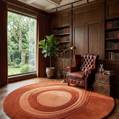 Round Abstract Wool Area Rug, Hand Tufted Modern Design, Terracotta & Burnt Orange Circle, Luxury Living Room & Bedroom Decor