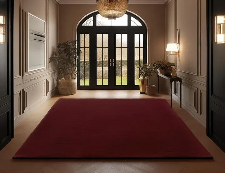 Luxury Hand Tufted Wool Area Rug | Deep Burgundy Solid Carpet | Soft, Durable & Modern Minimalist Floor Decor
