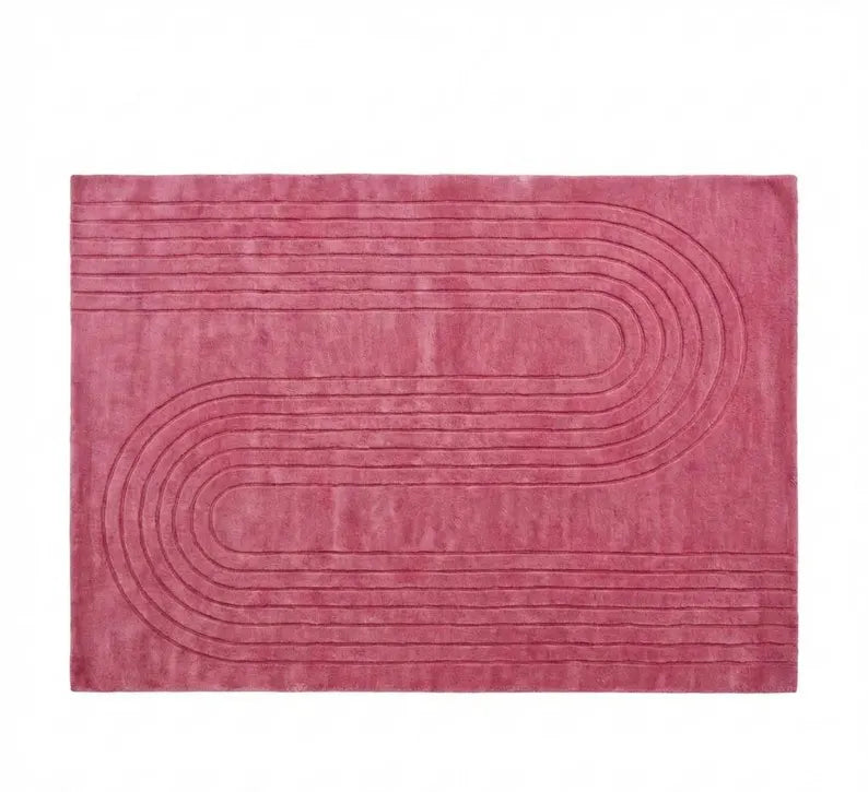 Blush Pink Hand-Tufted Rug | 100% New Zealand Wool Curved Modern Luxury Area Rug
