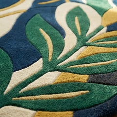 Luxury Round Botanical Rug | Hand Tufted 100% New Zealand Wool Leaf Area Carpet