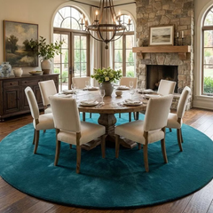 Dark Teal Round Area Rug 9x9 – Luxury Hand Tufted New Zealand Wool, Solid Modern Living Room Carpet, Thick Plush Contemporary Rug