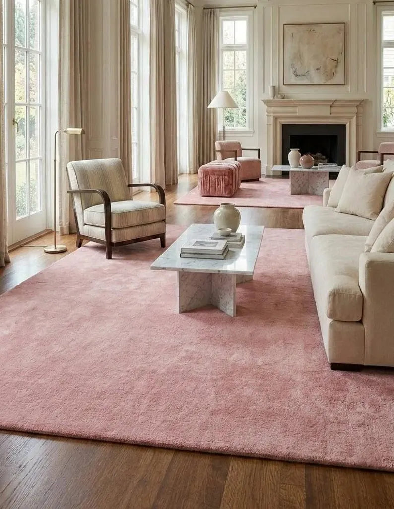 Luxury Solid Blush Terracotta Hand Tufted Wool Area Rug | Modern Minimalist Carpet for Home Décor, Living Room & Bedroom