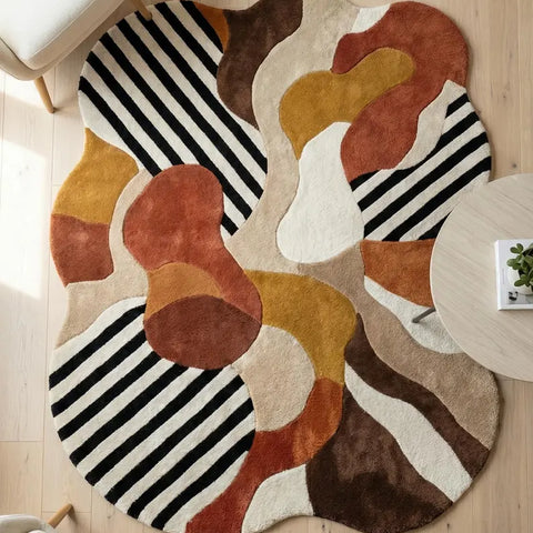 Hand Tufted New Zealand Wool Area Rug | Modern Abstract Multicolor Statement Carpet for Living Room & Bedroom | Luxury Plush Designer Rug