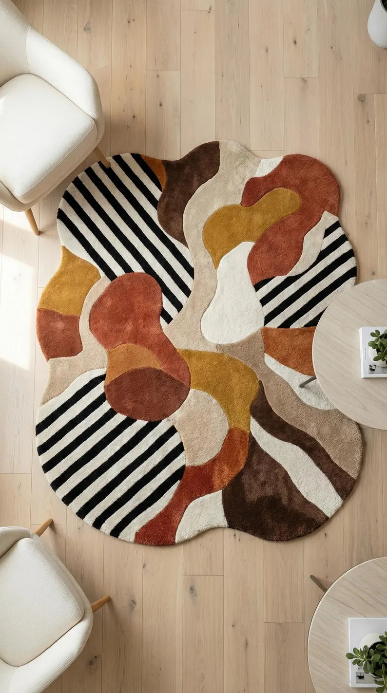 Hand Tufted New Zealand Wool Area Rug | Modern Abstract Multicolor Statement Carpet for Living Room & Bedroom | Luxury Plush Designer Rug