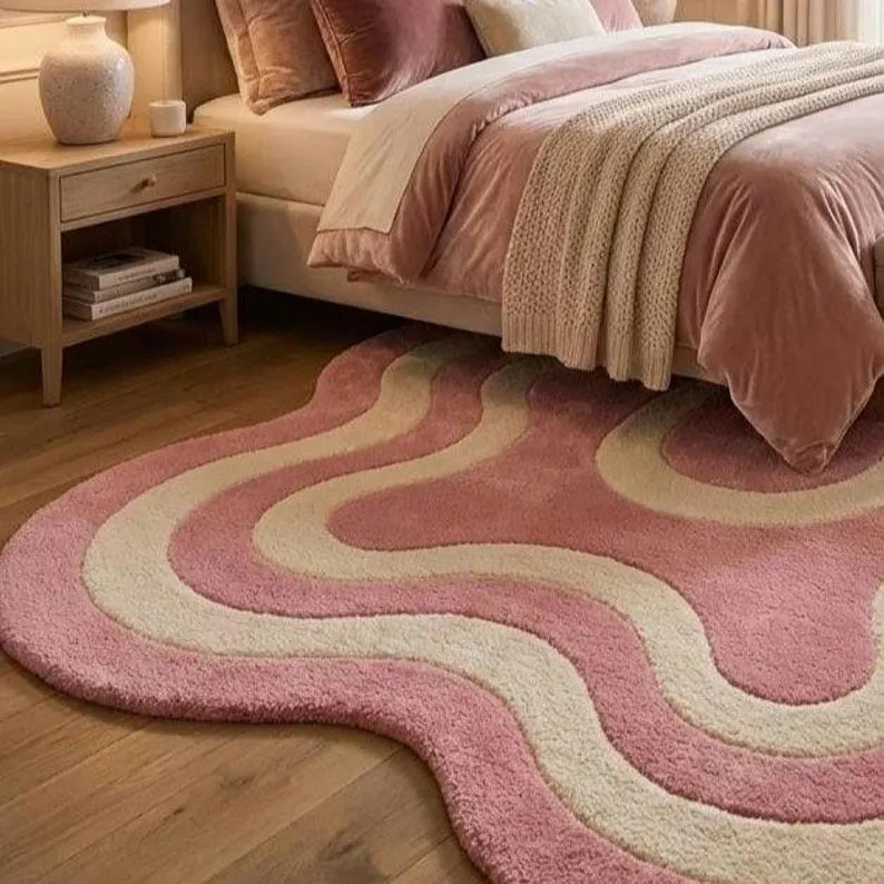 Premium New Zealand Wool Tufted Area Rug | Blush Pink & Soft Cream Abstract Luxury Plush Carpet for Bedroom & Living Room