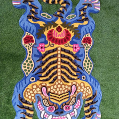 Blue Tiger Shape Area Rug | Hand Tufted New Zealand Wool Abstract Animal Rug | Modern Statement Carpet