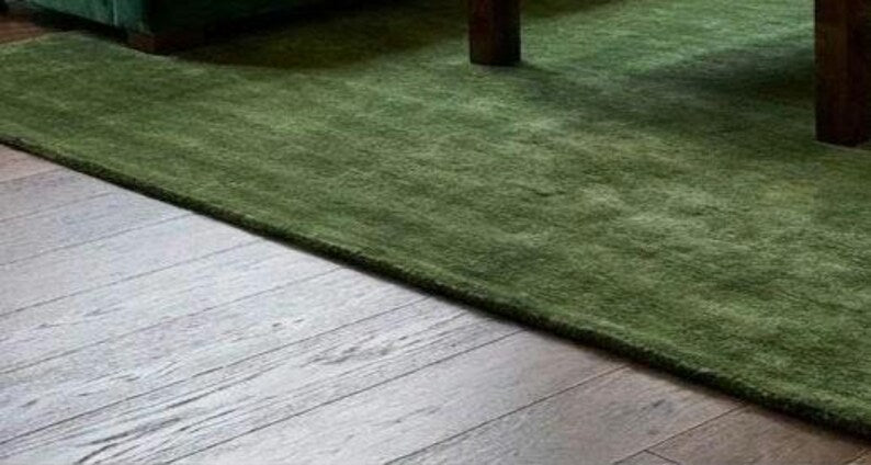 Solid Olive Green Hand-Tufted Wool Area Rug | Luxury Minimalist Carpet for Living Room, Bedroom & Home Decor