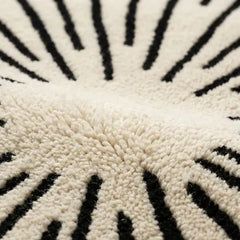 White & Black Round Area Rug | Hand Tufted New Zealand Wool Sunburst Carpet | Modern Luxury Floor Decor