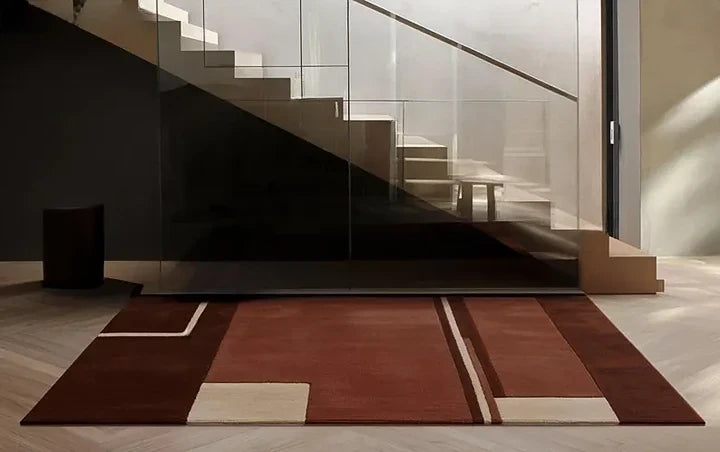 Modern Geometric Hand-Tufted Wool Rug | Luxury Designer Carpet in Terracotta, Blush & Beige for Living Room & Bedroom