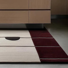 Hand Tufted Premium Color-Block Wool Carpet | Modern Burgundy & Cream Area Rug for Living Room & Bedroom