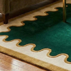 Modern Green Scalloped Edge Rug | Hand Tufted New Zealand Wool Luxury Living Room Area Rug
