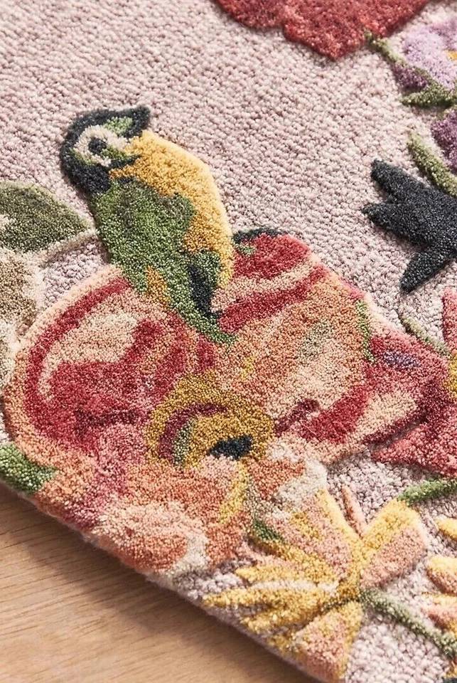 Premium Hand Tufted Floral Bird Wool Carpet | Luxury Botanical Area Rug for Living Room & Bedroom Home Décor