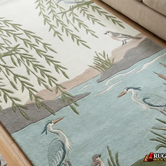 Hand Tufted New Zealand Wool Area Rug with Elegant Bird & Nature Art Design for Living Room & Bedroom Home Décor