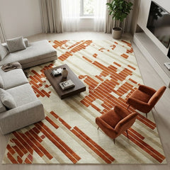 Modern Abstract Terracotta Rug – Cream & Rust Geometric Area Rug, Contemporary Handmade Rug for Living Room & Bedroom