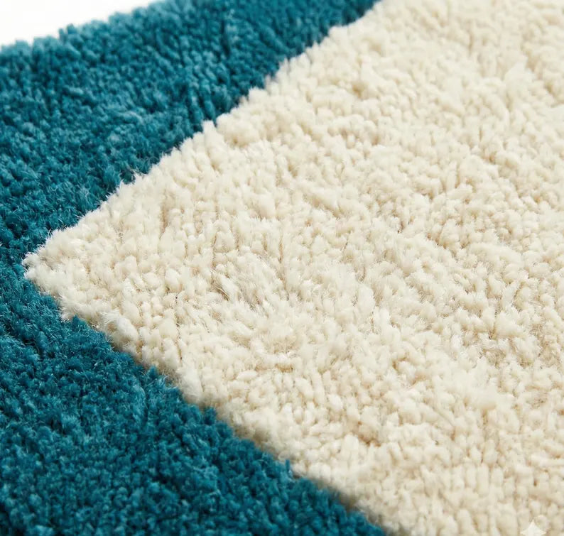 Hand Tufted Wool Runner Rug | Teal & White Modern Hallway Rug
