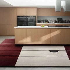 Hand Tufted Premium Color-Block Wool Carpet | Modern Burgundy & Cream Area Rug for Living Room & Bedroom