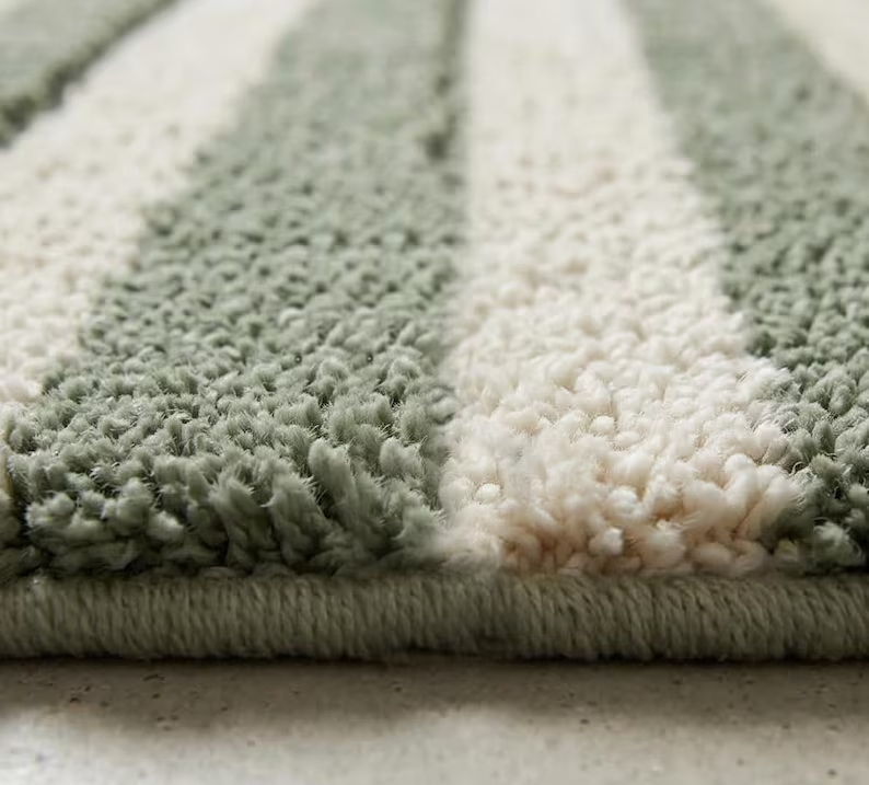 Sage Green Striped Runner Rug – Hand Tufted Wool Scandinavian Minimalist Hallway Carpet Home Decor