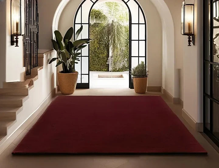 Luxury Hand Tufted Wool Area Rug | Deep Burgundy Solid Carpet | Soft, Durable & Modern Minimalist Floor Decor