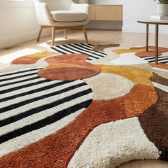 Hand Tufted New Zealand Wool Area Rug | Modern Abstract Multicolor Statement Carpet for Living Room & Bedroom | Luxury Plush Designer Rug