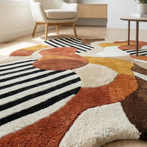 Hand Tufted New Zealand Wool Area Rug | Modern Abstract Multicolor Statement Carpet for Living Room & Bedroom | Luxury Plush Designer Rug