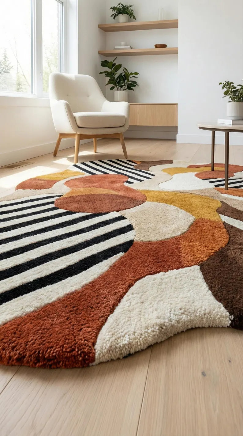 Hand Tufted New Zealand Wool Area Rug | Modern Abstract Multicolor Statement Carpet for Living Room & Bedroom | Luxury Plush Designer Rug