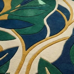 Luxury Round Botanical Rug | Hand Tufted 100% New Zealand Wool Leaf Area Carpet