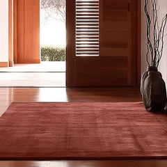 Luxury Hand Tufted New Zealand Wool Area Carpet | Solid Terracotta Modern Area Rug for Living Room & Dining Space