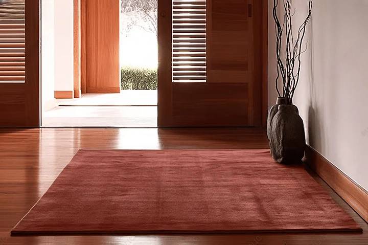 Luxury Hand Tufted New Zealand Wool Area Carpet | Solid Terracotta Modern Area Rug for Living Room & Dining Space